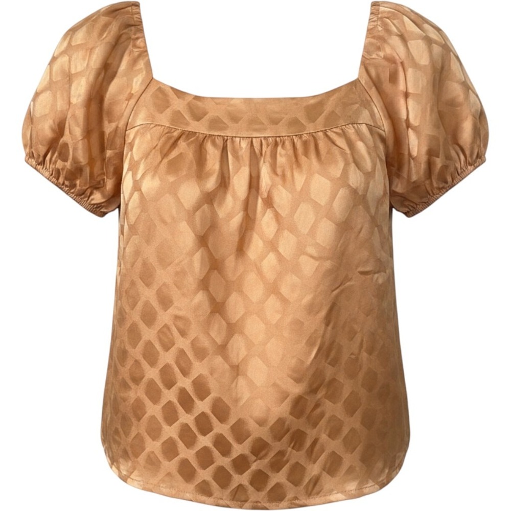 DVF Diane von Furstenberg Gold Silk Geometric Jacquard Top 4 Babydoll Y2K